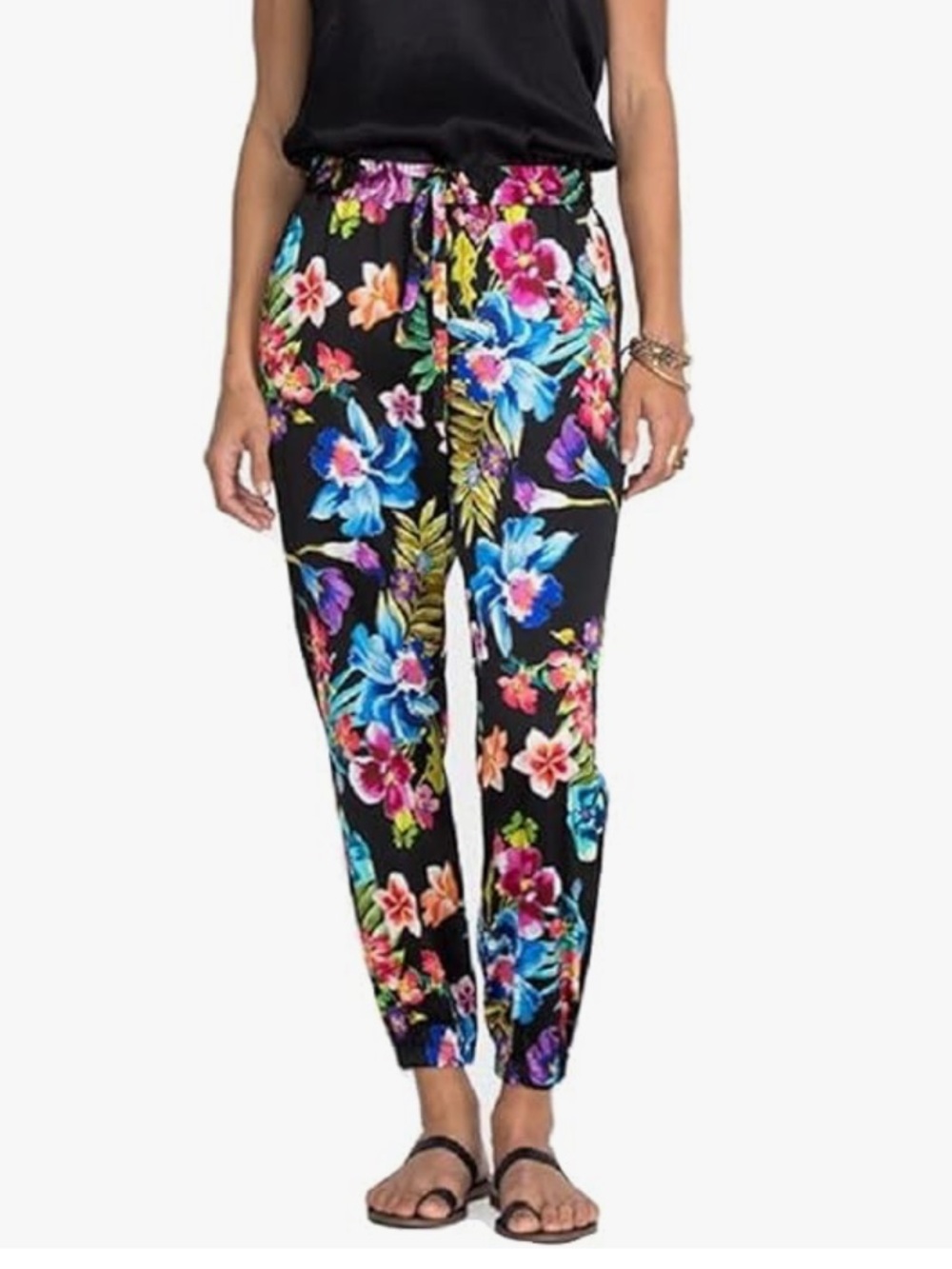 Johnny Was Aruba Genevieve Silk Spandex Floral Joggers Harem Pants Loungewear L